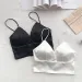 Sexy Satin Crop Tops Women Wireless Bralette Crochet Top Female Spaghetti Strap T-shirt Cropped With Chest Padded Camisole_ecoleips.com