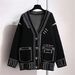 Women's Oversized Cardigan – Abstract Doodle Knit Sweater (Unisex Fit, Acrylic-Blend, Cozy Loungewear, S/M/L)_ecoleips.com