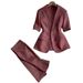 Women's Clothing A Complete Set Of Temperament Red Brown Linen Suit Pants_ecoleips.com