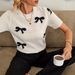 Women's Color Block Bow Detail Jacquard Sweater – Round Neck, Lightweight & Stylish (S-XL)_ecoleips.com
