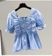 Fashionable Plus Size Women's Suit Set Square Neck Top With Fitted Waist Retro Style Ruffled Trim Jeans_ecoleips.com
