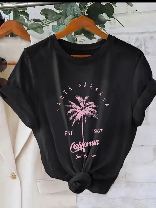 Women's Casual Round Neck Short Sleeve T-Shirt Multi-Color American Style Simple Fashionable Sports Top Solid Printed Loose Fit_ecoleips.com