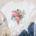 Spring/Summer Butterfly Floral T-Shirt, Plus Size Women's Loose Fit Round Neck White Short Sleeve Tee_ecoleips.com