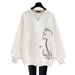 Women's European Style Casual Sweatshirt Fleece Lined Thickened round Neck Pullover Fashionable Cartoon Print Autumn Winter Top_ecoleips.com