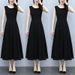 Elegant Black Sleeveless Maternity Dress Slimming Long Summer Gown Mommy Fashion Midi Dress Casual Chic Maternity Wear_ecoleips.com
