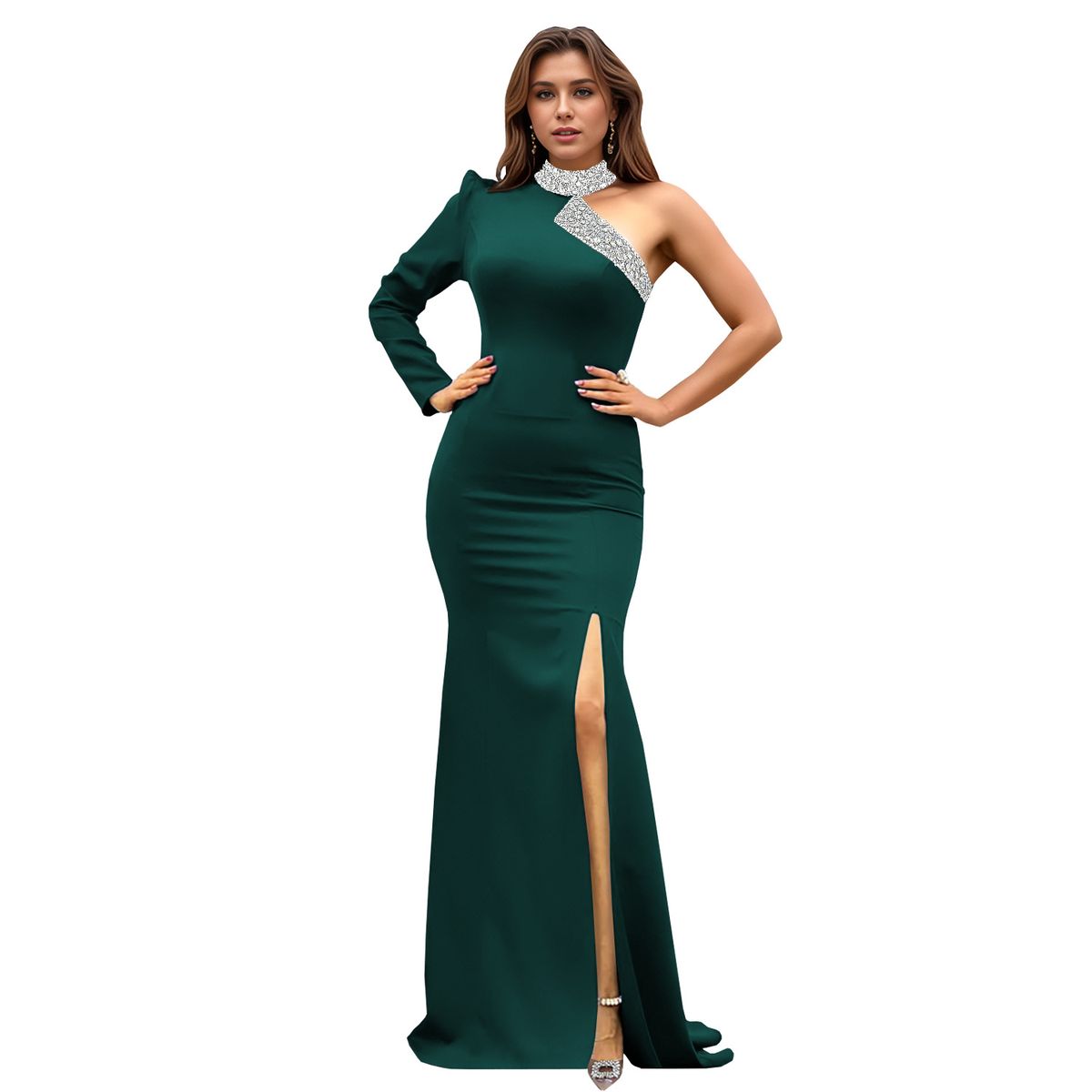 Women's Clothing Fashion Women's Sexy Strapless Hot Diamond Front Slit Dress New_ecoleips.com