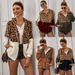 Women's Cropped Leopard Print Zip-Up Hoodie Fleece Jacket – Oversized Fit, Long Sleeve, Streetwear Fashion (White/Khaki/Black/Wine Red/Army Green)_ecoleips.com