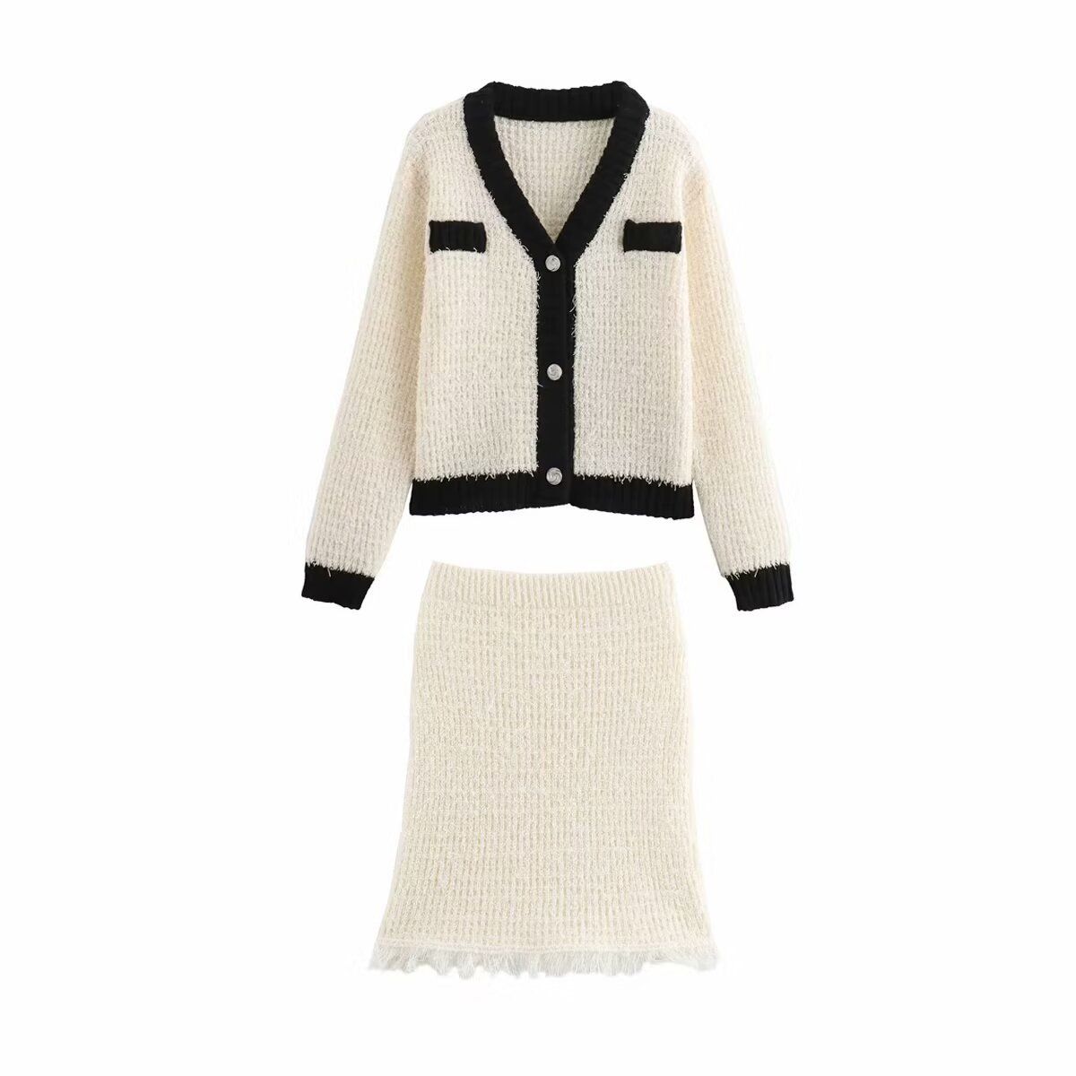 Women's Clothing Spring And Autumn New Casual Fashion Knitted Jacket High Waist Skirt Suit_ecoleips.com