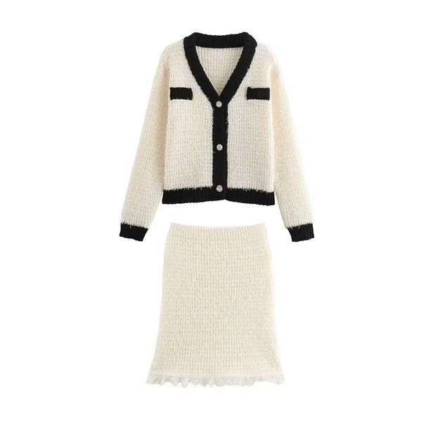 Women's Clothing Spring And Autumn New Casual Fashion Knitted Jacket High Waist Skirt Suit_ecoleips.com