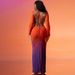 Women's Ombre Floral Print Long Sleeve Backless Tie Bodycon Midi Dress – Casual Fall Office Gown_ecoleips.com