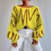 Wave-Pattern Batwing Sweater – Soft & Stylish Knit Top For Women, Geometric Print, Loose Fit, Xs-Xxl (Beige/Coral/Yellow)_ecoleips.com