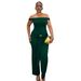 Women's Clothing Elegant Off-Shoulder Casual Jumpsuit Lace-Up Trim Commuter-Friendly Denim Jeans For Formal & Casual_ecoleips.com