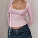 Y2K Stretch Long-Sleeve T-Shirt For Women – Rayon U-Neck Slim Fit Layering Tee_ecoleips.com