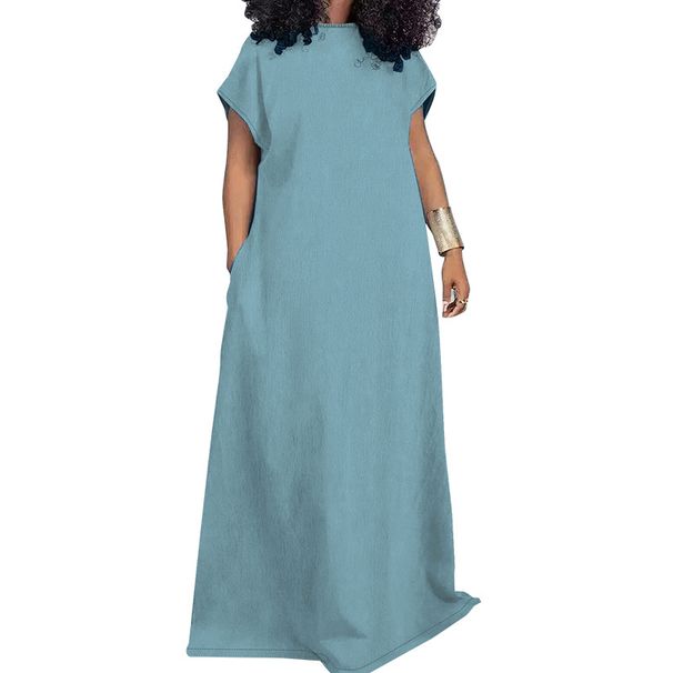 Plus Size Women's Denim Sleeveless Backless Long Dress_ecoleips.com