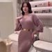 Women's Clothing Long V-Neck Knit Pullover Dress Slim Fit Autumn Winter Fashion_ecoleips.com