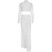 Women's Sexy Two Piece Set Sheer Long Sleeve Lace Top With Ribbon Flowing Midi Skirt Dress Set Elegant Party Evening Outfit_ecoleips.com