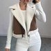 Women's Reversible Faux Shearling Jacket With Lapel Collar & Diagonal Zipper - Cozy Winter Outerwear For Street Fashion (Brown, S-XXL)_ecoleips.com