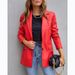 Women's Clothing Street Style Pure Color Casual Fashion Three color Leather Jacket _ecoleips.com