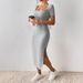 Women's Sexy French Square Neck Side Slit Knit Short Sleeve Bodycon Mini Dress – Casual Summer Gown_ecoleips.com