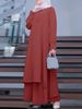 2025 Muslim Solid Color Women's Two-Piece Casual Loose Long Sleeve Wide-Leg Pants Set_ecoleips.com