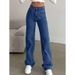High-Waisted Retro Draped Denim Jeans for Women Wide Leg Loose Straight Leg Trousers_ecoleips.com