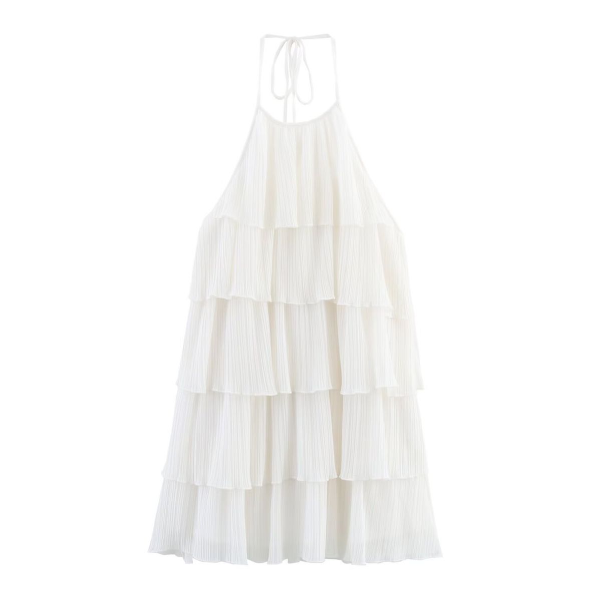 Women's Clothing Layered Trim Halter Neck Dress Fashion Resort Style Summer New_ecoleips.com