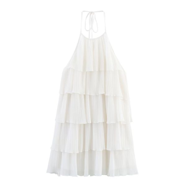 Women's Clothing Layered Trim Halter Neck Dress Fashion Resort Style Summer New_ecoleips.com