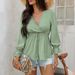 DiYun European And American 2025 Spring/Summer Casual Resort Style V-Neck Solid Color Tie-Waist Top Shirt_ecoleips.com