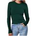Women's round Neck Long Sleeve Stripe T-Shirt Solid Color European American Style Top for Women_ecoleips.com