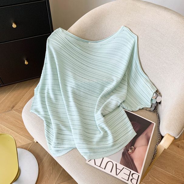 Summer New Style Women's off the Shoulder T-Shirt Batwing Sleeve Ice Silk Knitwear Top Collbone T-Shirt Bulk Order 2026_ecoleips.com