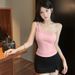 Dopamine-style Versatile Slim-fit Diamond-embellished One-shoulder Camisole For Women, Unique Super Stylish Summer Top_ecoleips.com