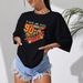 Women's Casual Black T-Shirt round Neck Short Sleeve Loose Print Sporty Simple Top_ecoleips.com