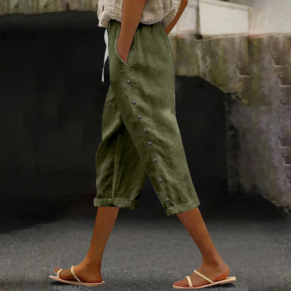 Women's Clothing Summer Women's Elastic Waist Capri Pants Casual Breathable Comfortable Style For Formal & Casual For Women_ecoleips.com