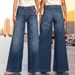 Plus Size Vintage Washed Button Fly Jeans - Mid Rise Relaxed Fit Stretch Denim Pants For Women (Medium Blue, 1XL-4XL)_ecoleips.com