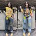 Women's Graphic Print Short Sleeve Top With Wide-Leg Pants Set, Summer Casual Two-Piece Outfit For Street Style And Daily Wear_ecoleips.com