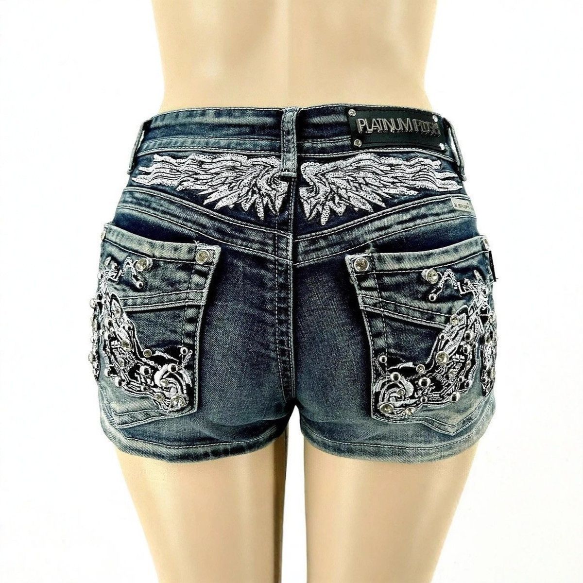 Y2k Baggy Jeans For Women – Low-Rise Distressed Denim With Cross Embroidery & Flared Hem (Vintage Blue)_ecoleips.com