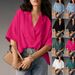Women's Summer Short-Sleeved Collared Casual Loose Top Solid Color Shirt_ecoleips.com