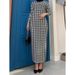 Muslim Houndstooth Long Sleeve Jacket Fashion Dress Set_ecoleips.com