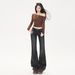 American Retro Style|Heavy-duty Washed Frayed Denim|Slim-fit Stretch Straight-leg Women's Jeans_ecoleips.com