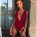 Cross-Border Beach Deep V Monokini Pure Color Bikini Waist-Cinching Swimsuit 2019 New Style Sport/ Yoga/ Fitness/ Fans Goods_ecoleips.com