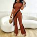 TD2814 Women's Sexy Design Color Block Bias Cut Cropped Top And Wide Leg Pants Set European American Style Waist Cinching_ecoleips.com