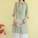 Spring/Summer Stand-Collar Patchwork Vintage Frog Button Cotton-Linen Pullover Embroidered Mid-Length T-Shirt Three-Quar_ecoleips.com