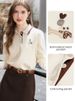 I BELIEVE YOU Polo Neck Long Sleeved T-shirt For Women Autumn 2025 Apricot Casual Tees Contrast Color Embroidery Top 2253016181_ecoleips.com