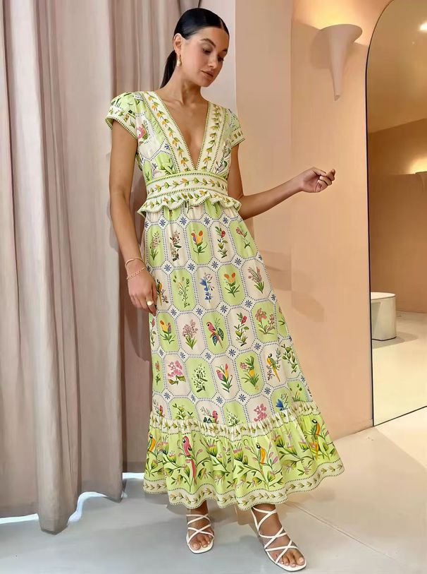 Women's Sexy Fashion Linen Ruffled Maxi Dress Long Elegant Gown for Women Casual Comfortable Summer Dress_ecoleips.com