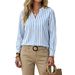 Women's Striped Stand Collar Long Sleeve Shirt Style Commuter Top Relaxed Everyday Wear Comfortable Feshion_ecoleips.com