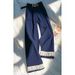 Women's Clothing Elegant Oversized Navy Blue Lace-Trimmed Wide-Leg Pants For Petite Women - Comfortable & Stylish Casual Lounge Pants_ecoleips.com