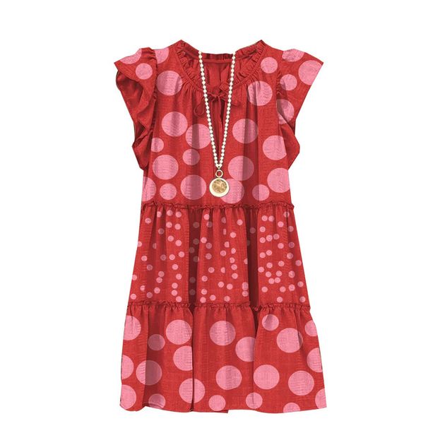 European American Style Women's Floral Polka Dot Casual Dress With Flutter Sleeves, Ruffles, And Printed Midi Length_ecoleips.com