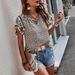 Women's Clothing Summer Casual Ethnic Style Printed V-Neck Short Sleeve Loose Shirt Women's Top New_ecoleips.com