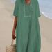 Spring Summer New Women's Casual Dress Slimming Versatile Hot Selling Solid Color Cotton Linen_ecoleips.com