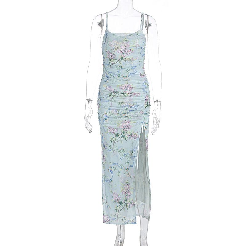 2025 Summer New Women's Sexy Fashion French Light Luxury Floral Strap Slim Dress_ecoleips.com